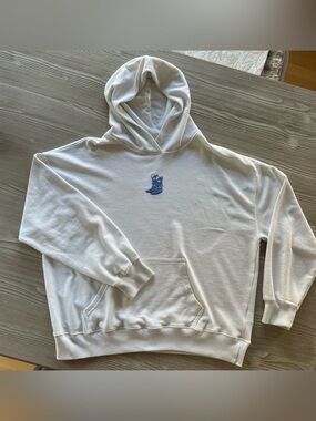 Hollister White Hoodie with Blue Cowboy Boots Embroidery